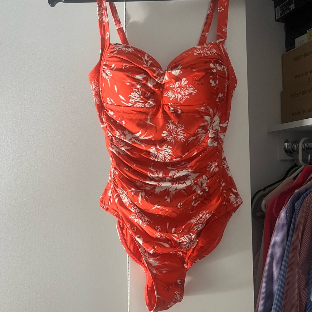 Elegant Floral Red One Piece Swimsuit